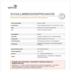 Schallimmissionsprognose Wärmepumpe TA Lärm Berechnung Gutachter Sascha Lentfer Hamburg Schleswig Holstein