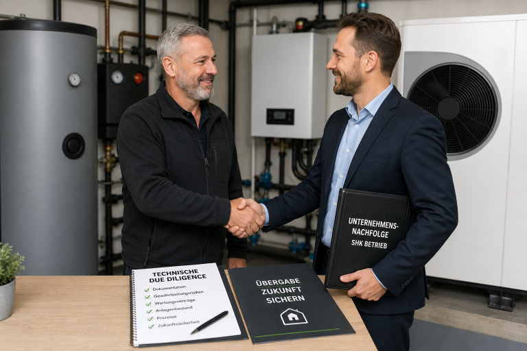 Unternehmensnachfolge im SHK Handwerk mit technischer Due Diligence vor Heizungsanlage